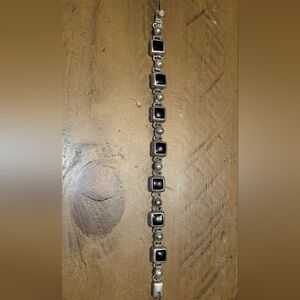 Elegant Black Onyx and 925 Sterling Silver Bracelet Made In Mexico